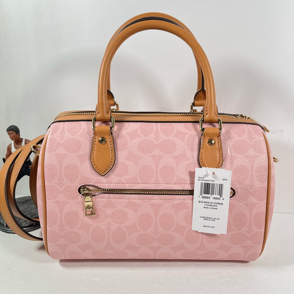 Sold ❌Coach Powder Pink Rowan Medium Satchel Bag In Signature With Charms NWT - Picture 3 of 10